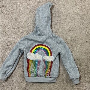 Lola + The Boys Gray Hoodie with Sequin Rainbow